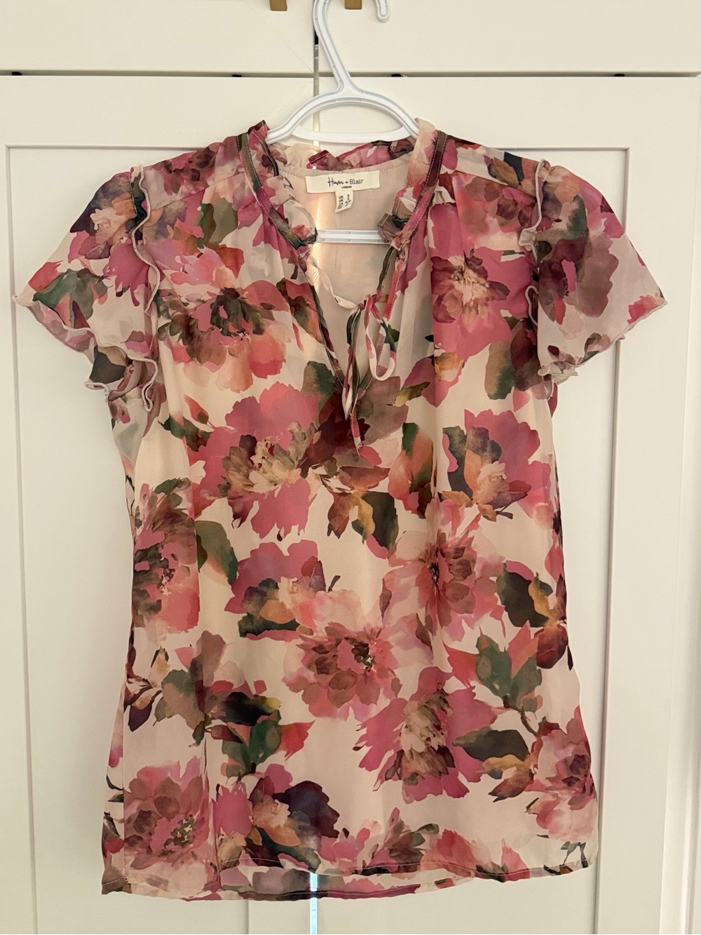 Haven + Blair London Pink Floral Short Sleeve Blouse